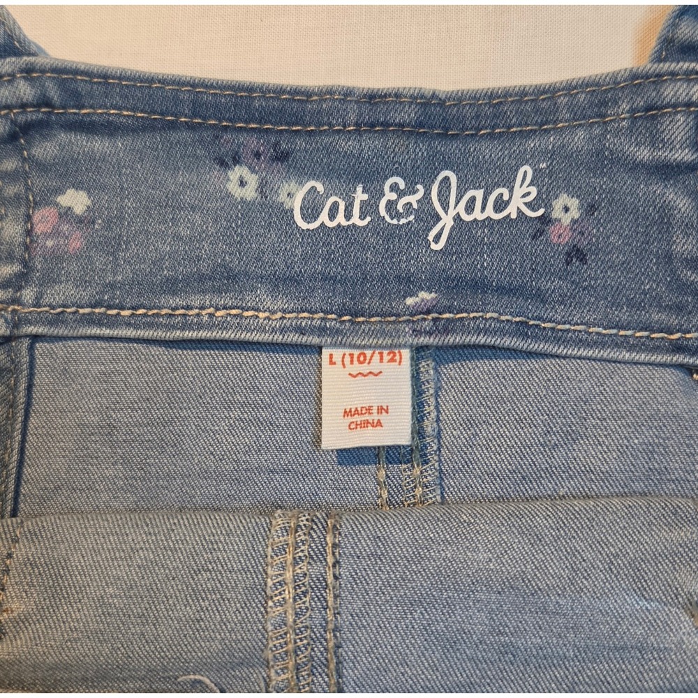 Cat & Jack Girls Floral Denim Overall Dress Light Wash Blue Size L 10/12 - Picture 4 of 6